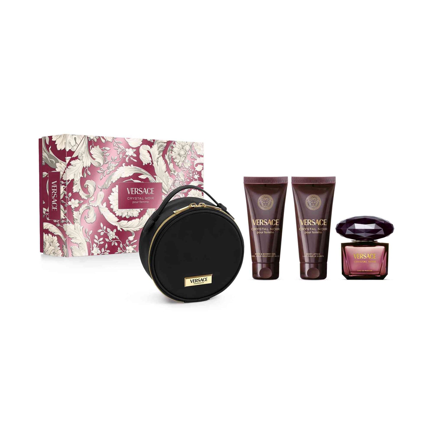 Versace Crystal Noir Gift Set Eau de Parfum for Women with makeup bag body lotion and shower gel